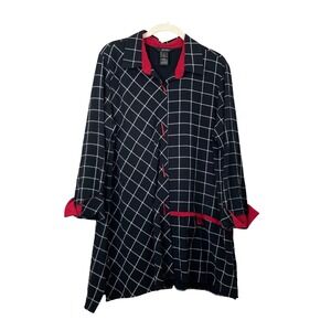 Ali‎ Miles window pane plaid contrast trim buttons tunic top Size M art to wear